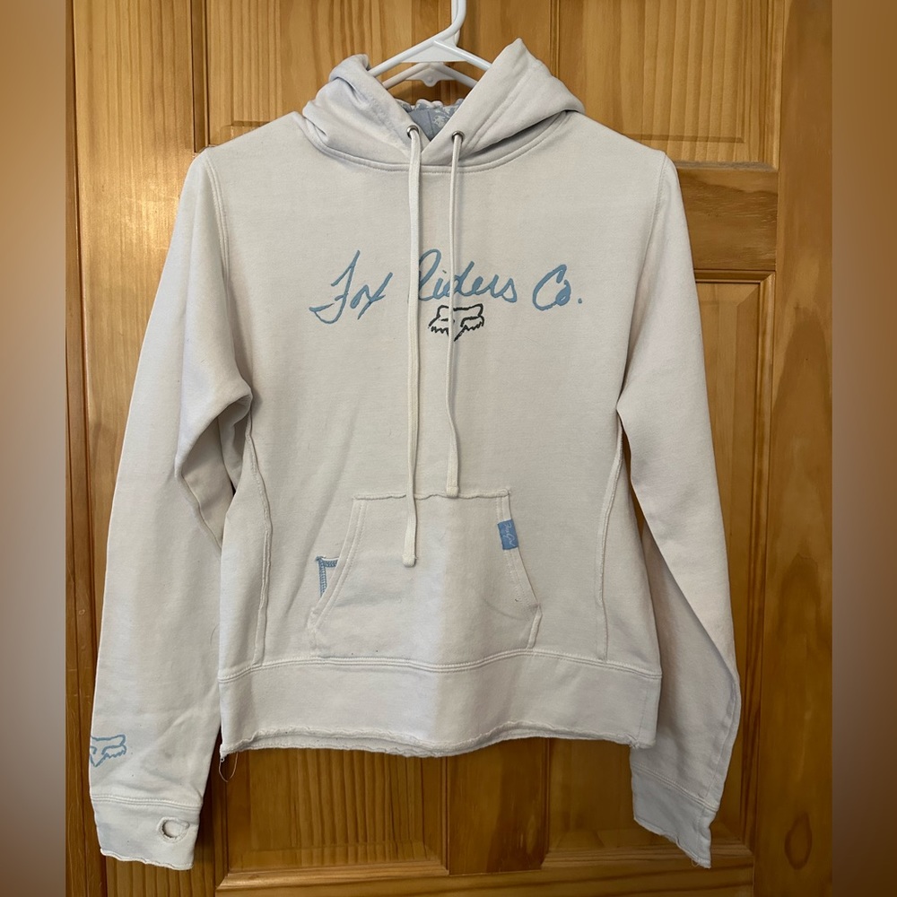 Fox Cream Pullover Hoodie with Light Blue Script